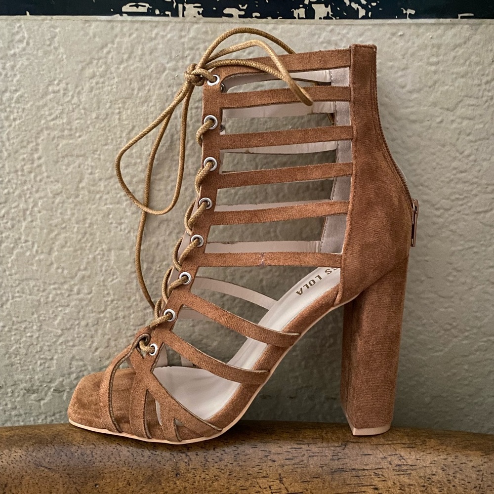 Camel Faux Suede Lace Heels